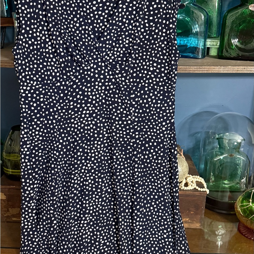 Chaps Navy and White Polka Dot Midi Skirt